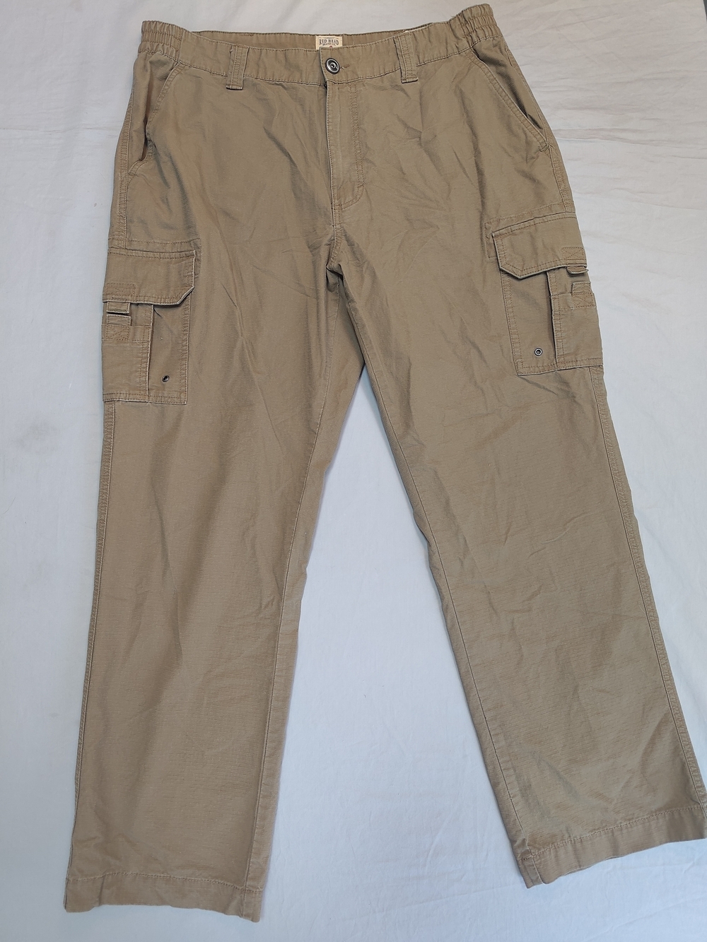 Men's Cargo Pants 38/32  Khaki - Relaxed Fit Redhead 100% Cotton